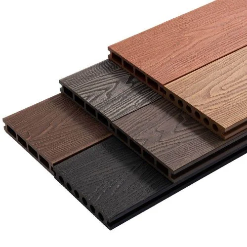 Wood-plastic composite decking sections in several colours